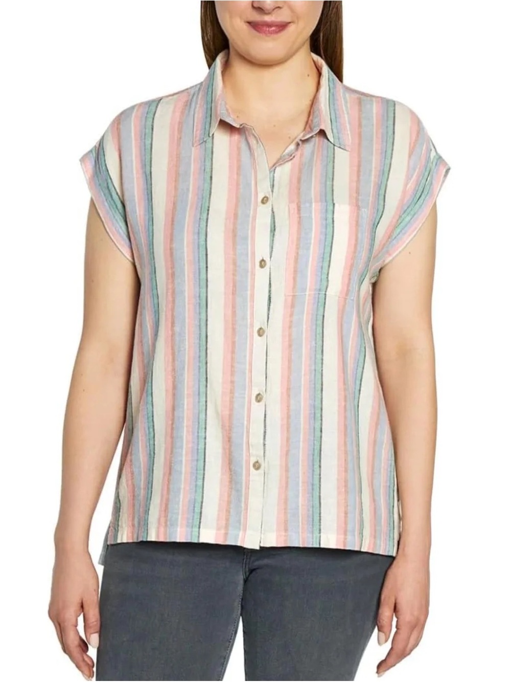 NWT Orvis Linen Blend Striped Button Down Shirt Size XL